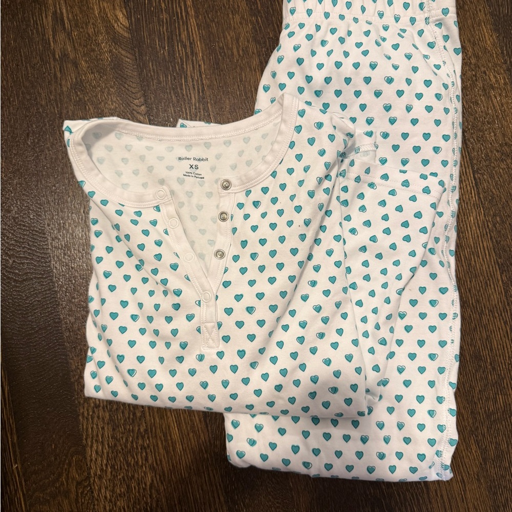 Roberta Roller Rabbit White Pajama Set with Teal Hearts